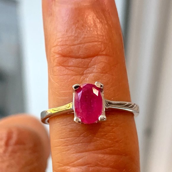 Solid Sterling Silver and Pale Ruby Minimalist Ring Size 7-Mood:Rosé Rocket Fuel - Picture 6 of 15